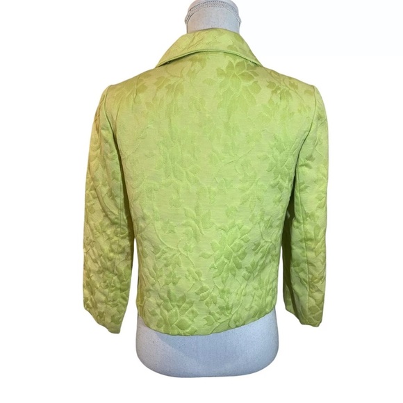 Rappi Green Vintage 60s Jacket Textured Flower Pattern Snap Rhinestone Buttons - Picture 2 of 11